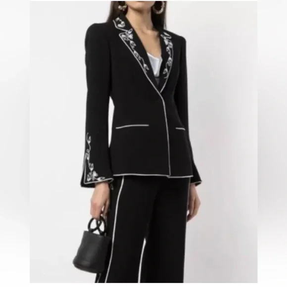 CINQ A SEPT Western Rumi Tatum Embroidered Black Suit Pants 8